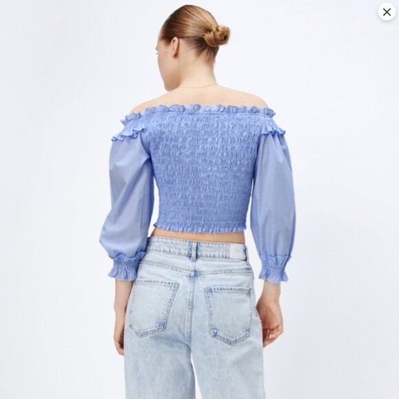 Zara Blue Elastic Trim off the shoulder top Size M - Picture 3 of 9